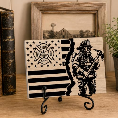 Firefighters Gift for Men Home Office Book Shelf Table Decor 5.5x7.9Inch 01 (Multicolor 1748 / Wooden sign with iron frame（5.5 x 7.9 inches）)