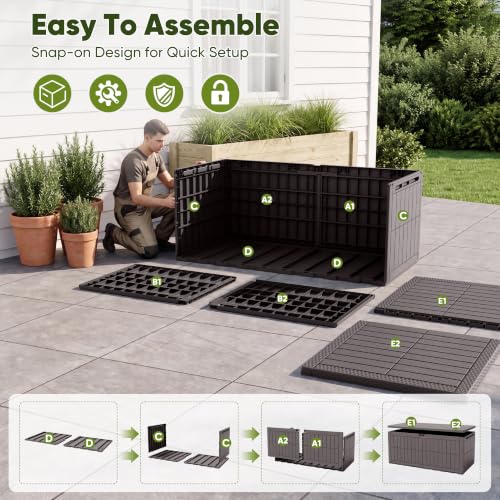 185 Gallon Deck Box Resin Outdoor Storage Box Waterproof (Deep Brown / 185 Gallon)