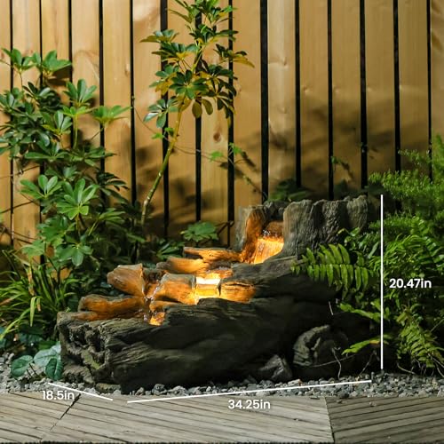 34" L Realistic Tree Trunk Outdoor Water Fountain with 3 Tiers (45.1H / Brown Red)