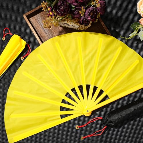 4 Packs Large Folding Hand Fans (Vivid Yellow)