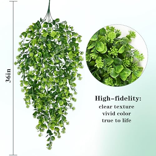 8Pcs Fake Hanging Plants 3ft Fake Plants Vines Greenery (Light Green Ivy Vines-thickened / 8Pcs Plants)