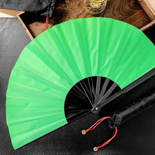 2 Packs Large Folding Hand Fans (White and Green)