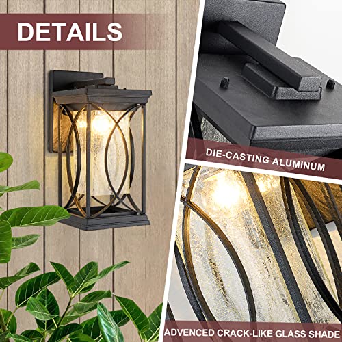 Dusk to Dawn Modern Outdoor Coach Lantern Exterior Light Fixtures Black Aluminum with Crack (Black-L)
