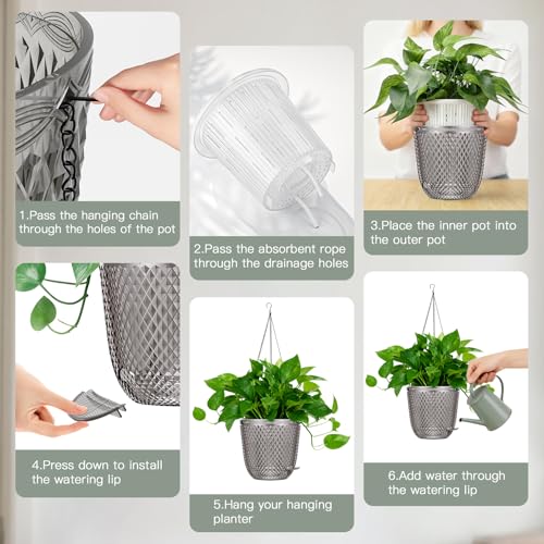 Hanging Planters for Indoor Plants (Gray / 5.7in)