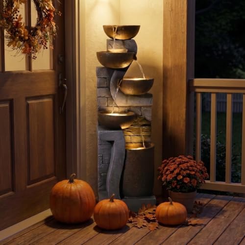 42" Tall Outdoor Fountain with LED Lights (Gray-42)