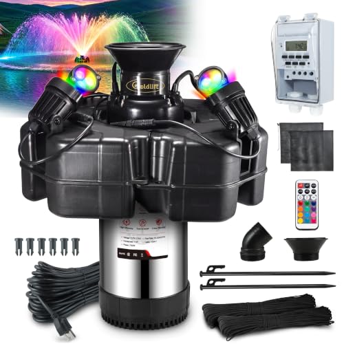 Pond Fountain Aerator F4 With 4 RGB Lights 1HP 750W Floating Pump (Black D)