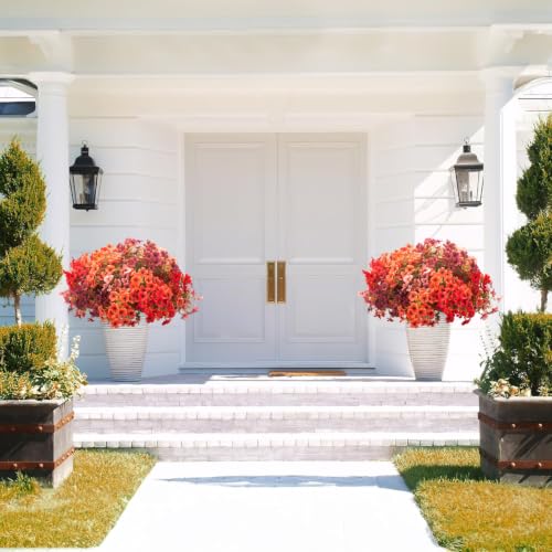 16 Bundles UV Resistant Artificial Fall Mums Outdoor Flowers Autumn Decor (Orange Mix)