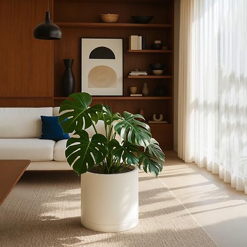 Plastic Planter Pot with Saucer (16 Inch / Oatmeal)