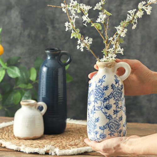 Ceramic Vase Set of 3 with Handle (010 - Vintage Blue)