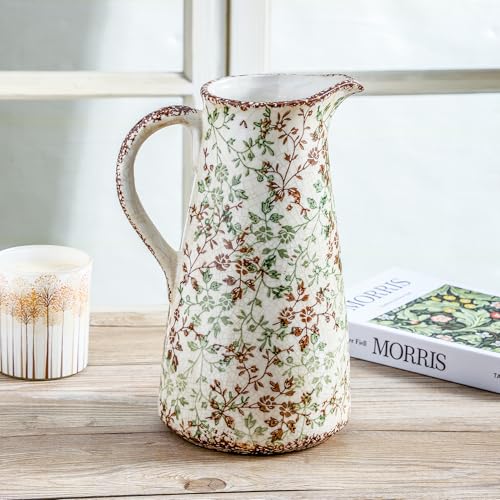 Decorative Pitcher Vase (03-green and Beige-12.2 Inch)