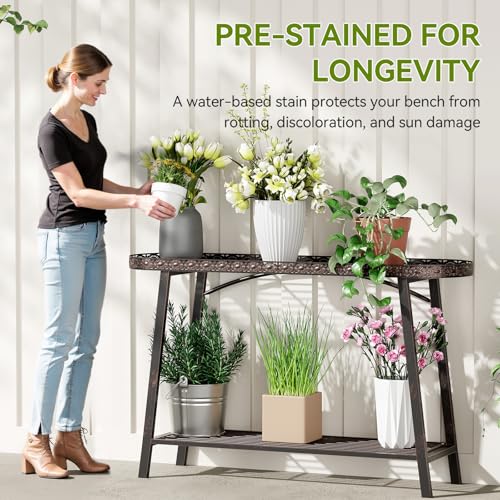 2 Tier Plant Stand Outdoor Indoor Metal Pland Stand (43 in T-Shaped)
