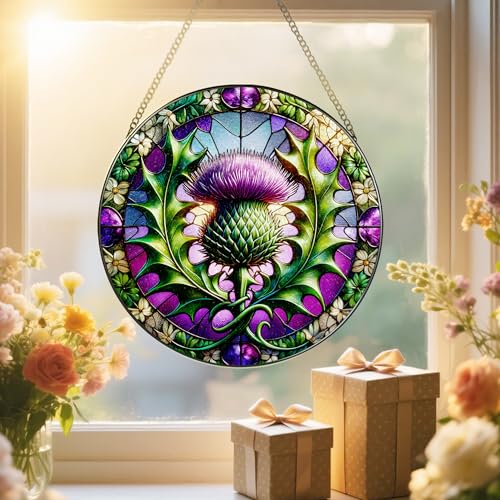 Stained Glass Window Hanging (Thistle)