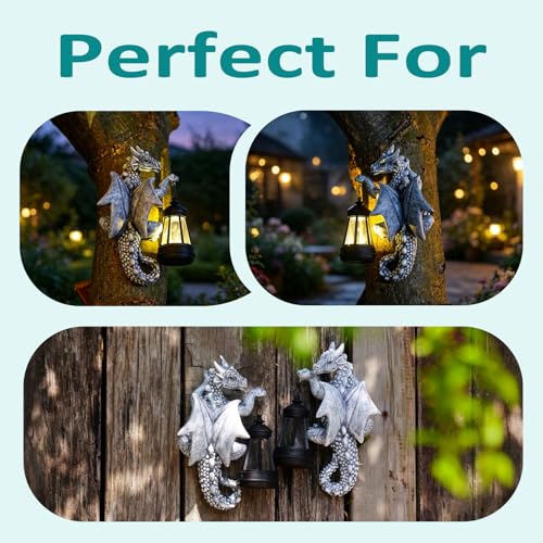 Dragon Tree Hugger with Solar Lantern Garden Statue 2 (Gray)