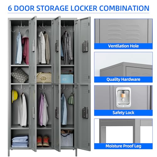 Metal Storage Locker for Employees (Light Grey / 6 Door)