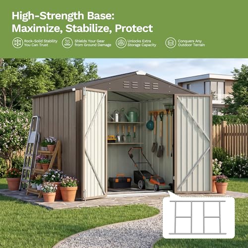 8x6 FT Outdoor Storage Shed with Floor Frame (Brown / 8x6 FT)