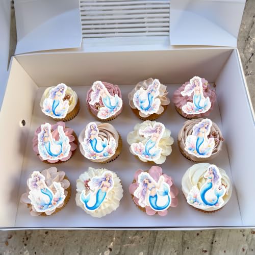54Pcs Edible Colorful Mermaid Cupcake Toppers Mermaid Cupcake Picks for Under The Sea Party Decoration Baby Shower Girls Mermaids Birthday Ocean Theme Bridal Shower Wedding Supplies (Blue Purple)