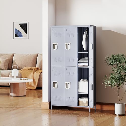 6 Doors Metal Lockers for Employees 72" H Storage Cabinet Lockable Locker with Shelves Steel Storage Locker for Gym School Office Home Requires Assembly (6 doors-72" / Grey)
