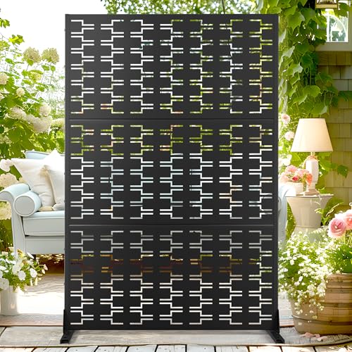 72" H×47" W Metal Privacy Screen Outdoor Privacy Screen Freestanding (Black Brick / 72" H×47" W)
