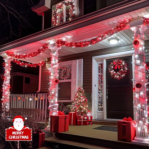 2 Pack Solar Christmas Lights (Red and White / 100LED*2)