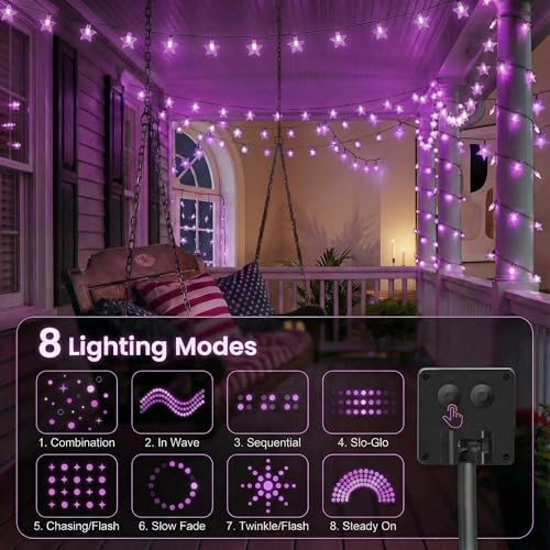 Twinkle Solar Star String Lights Outdoor Waterproof 39FT (Purple)