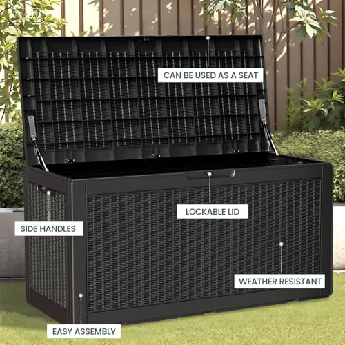 100 Gallon Outdoor Storage Box Waterproof Lockable Deck Box for Patio Black (Black / 100 Gallon （New）)