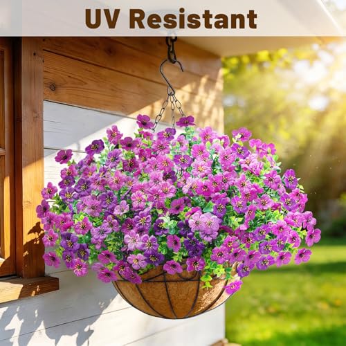 2 Set Artfiticial Hanging Flowers with Basket & Foam Outdoor (Purple Lotus / 2 Pcs)