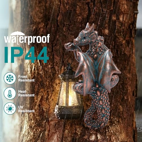 Dragon Tree Hugger Solar Lantern Garden Statue 2 (Bronze)
