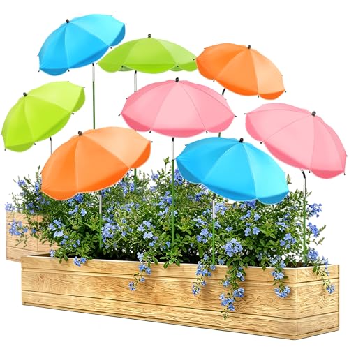 8Pcs Plant Umbrellas for Outdoor Plants (8 Pack-2*Pink+2*Blue+2*Green+2*Orange)