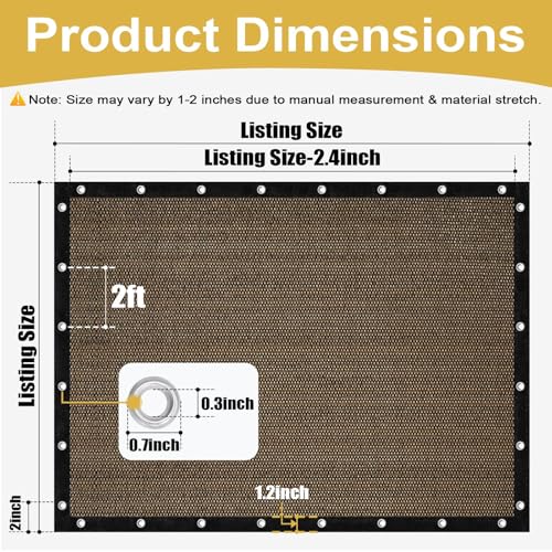 90% Sun Shade Cloth with Grommets (1 2' X 1 6' / Mocha)