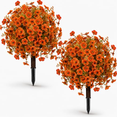 2pcs Fall Artificial Topiary Ball Trees (Fall Orange)