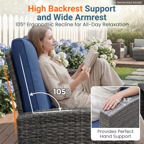 4 Piece Outdoor Wicker Patio Furniture Set for All Weather (Dark Blue / 4)