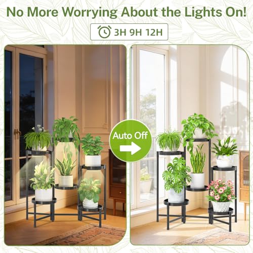 Plant Stand Indoor with Grow Lights (Black with Light / 6 Tiers)