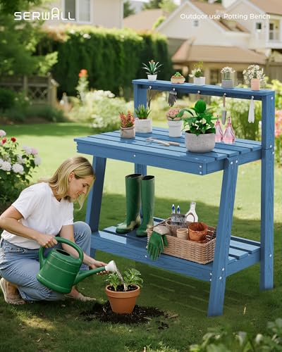 3 Tier Outdoor Potting Bench with Storage (Blue / Sleek)