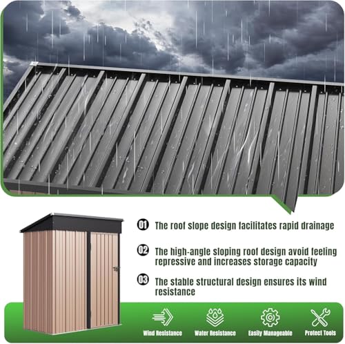 5x3 FT Shed Outdoor Storage Shed with Base (Brown / 5'x3')