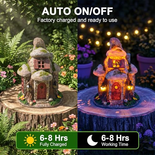 Fairy Garden House Statue with Solar LED Lights (Mossy Gnome Cottage)