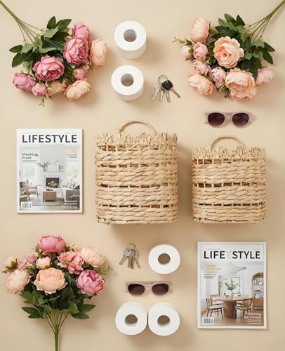 Handwoven Wall Hanging Basket for Front Door (Short Cylindrical)