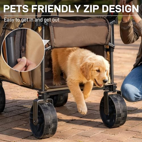 Folding Push Wagon with Canopy (Khaki)