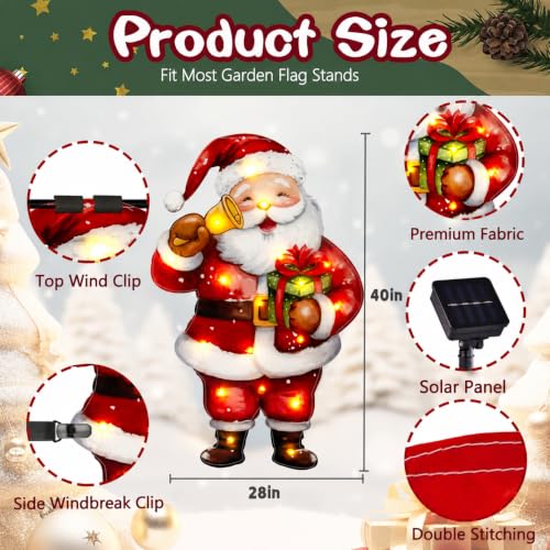 28x40 Solar Christmas Santa Garden Flag (Santa-White-28x40 / 28×40inch)