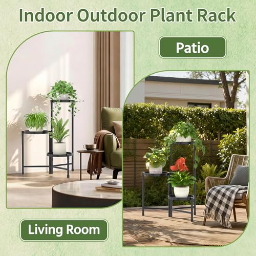 Plant Stand Indoor with 10 Inch Large Metal Tray (Solid Black / 3 Tier)