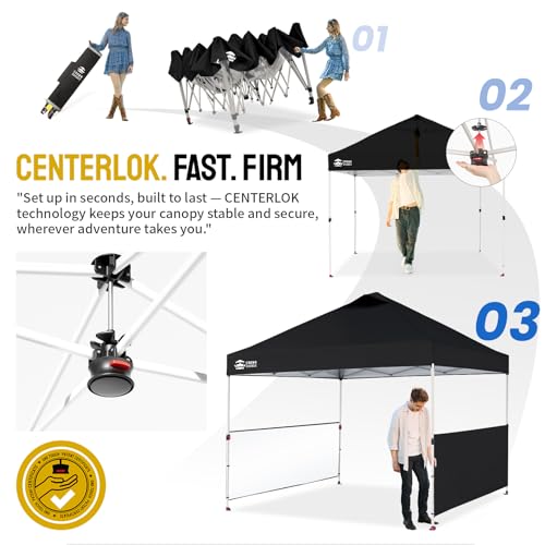 10x10 Pop up Canopy Tent with 2 Half Sidewalls (Black)