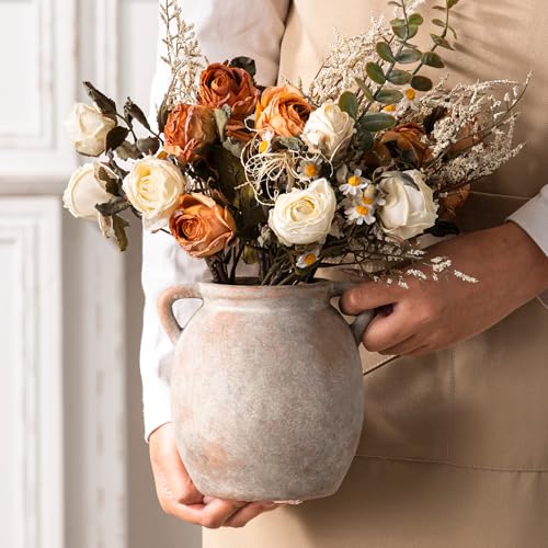 Ceramic Flower Small Vase 6 inch Farmhouse Rustic Vase Decorative Pottery Terracotta Vases for Home Decor Table Mantle Fireplace Living Room Bathroom Wedding Centerpiece (S-terracotta)