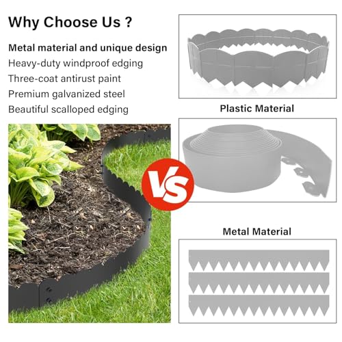Black Steel Landscape Edging 20FT Kit (Black-Wavy Top / Pack of 6 ( 40 x 6 Inch ))