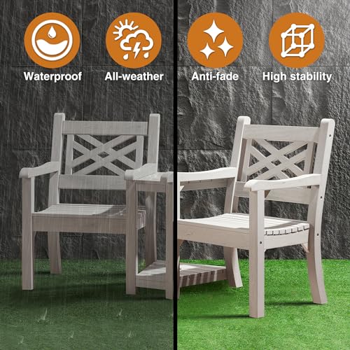 2 Person Poly Lumber Conversation Bench with Middle Side Table (Light Grey / Conversation Bench with Side Table)