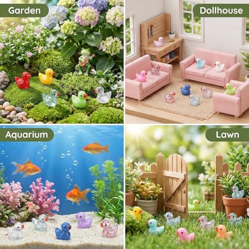 170 Pcs Mini Ducks Tiny Resin Ducks Glitter Little Animals Figurines Bulk for Micro Landscape Aquarium Ornaments Kit Dollhouse Decor Crafts Garden Accessories (Ducks / 170 Pcs)