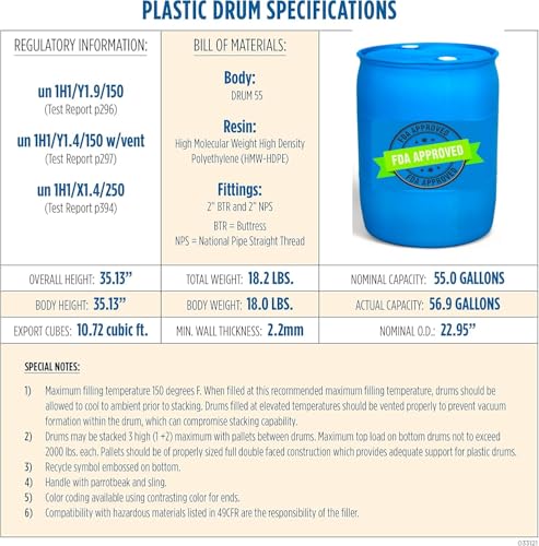 55 Gallons Water Barrel (Blue / 55 GALLONS)