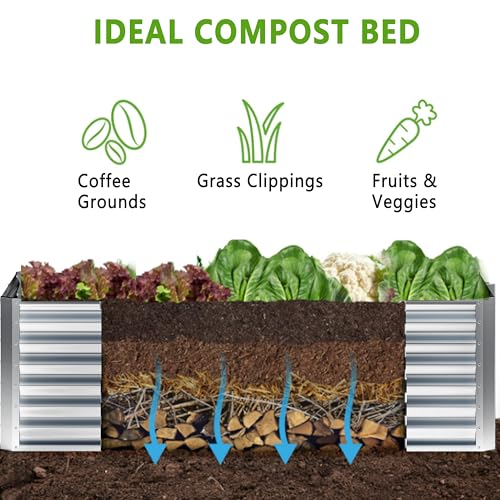 2PCS 8x4x1FT Galvanized Raised Garden Bed (2 Count)
