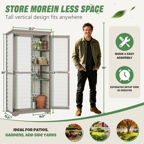 Outdoor Storage Cabinet Store More in Less Space (White / 32" x 16" x 66")