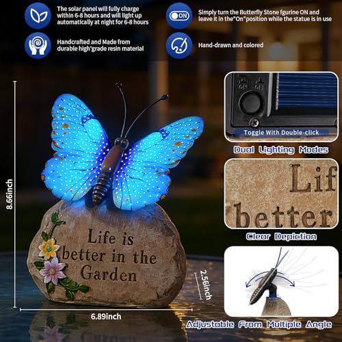 Solar LED Butterfly Garden Statue with Sparkling Light (Blue)