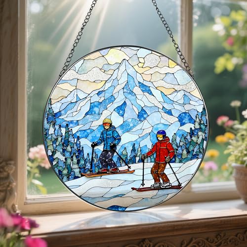 8'' Snowy Mountain Skiers Sun Catcher Ornament (Snowy Mountain Skiers)