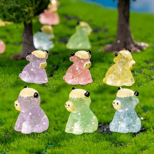 80 Pcs Mini Yak Figurines Bulk Mini Cow Figurines Cake Decorations Miniature Resin Sculpture Ornament Micro Landscape Office Garden Desk Party Tabletop Decor (Glitter Yak-80p)